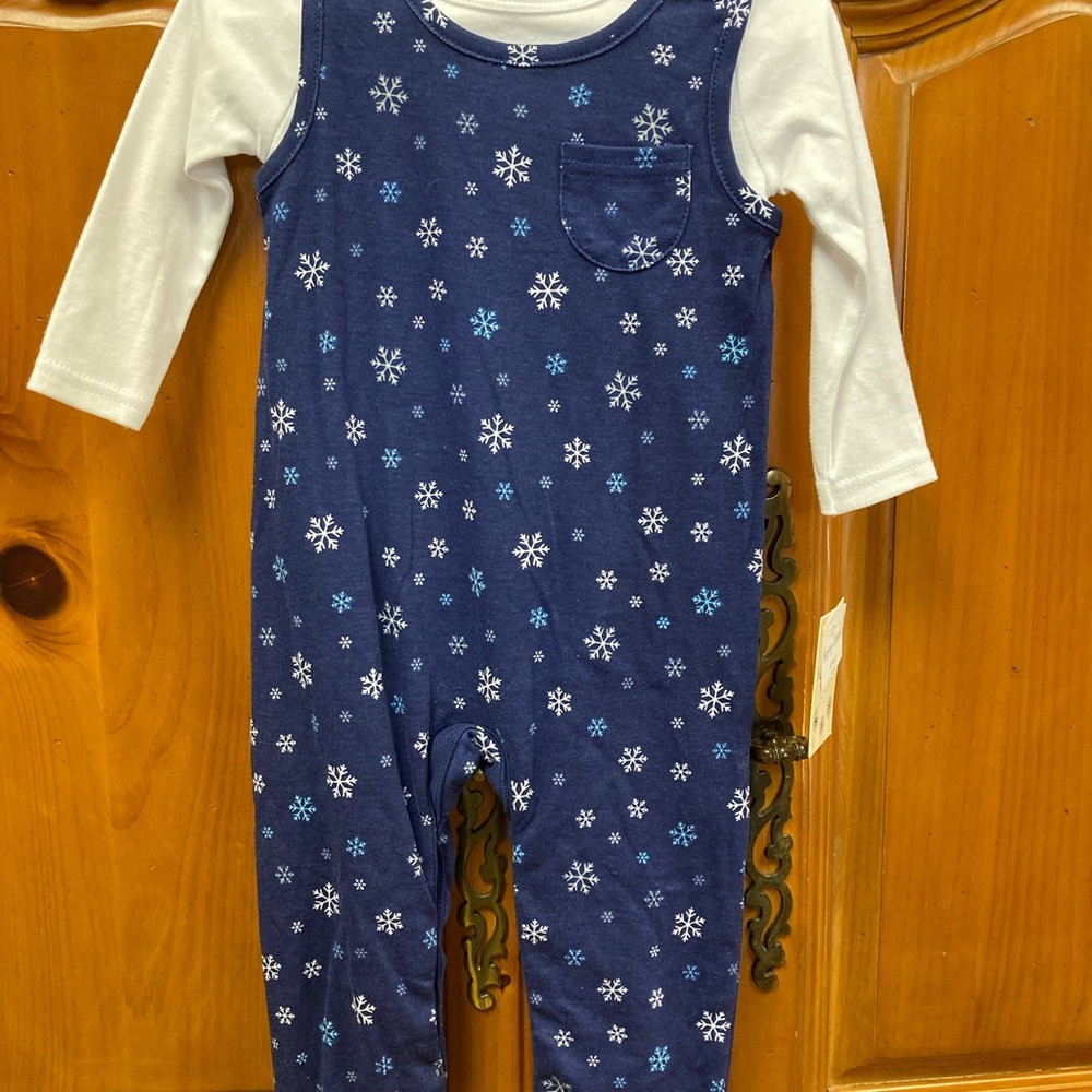 Navy Snowflake Baby Romper with White Long-Sleeve White Tee